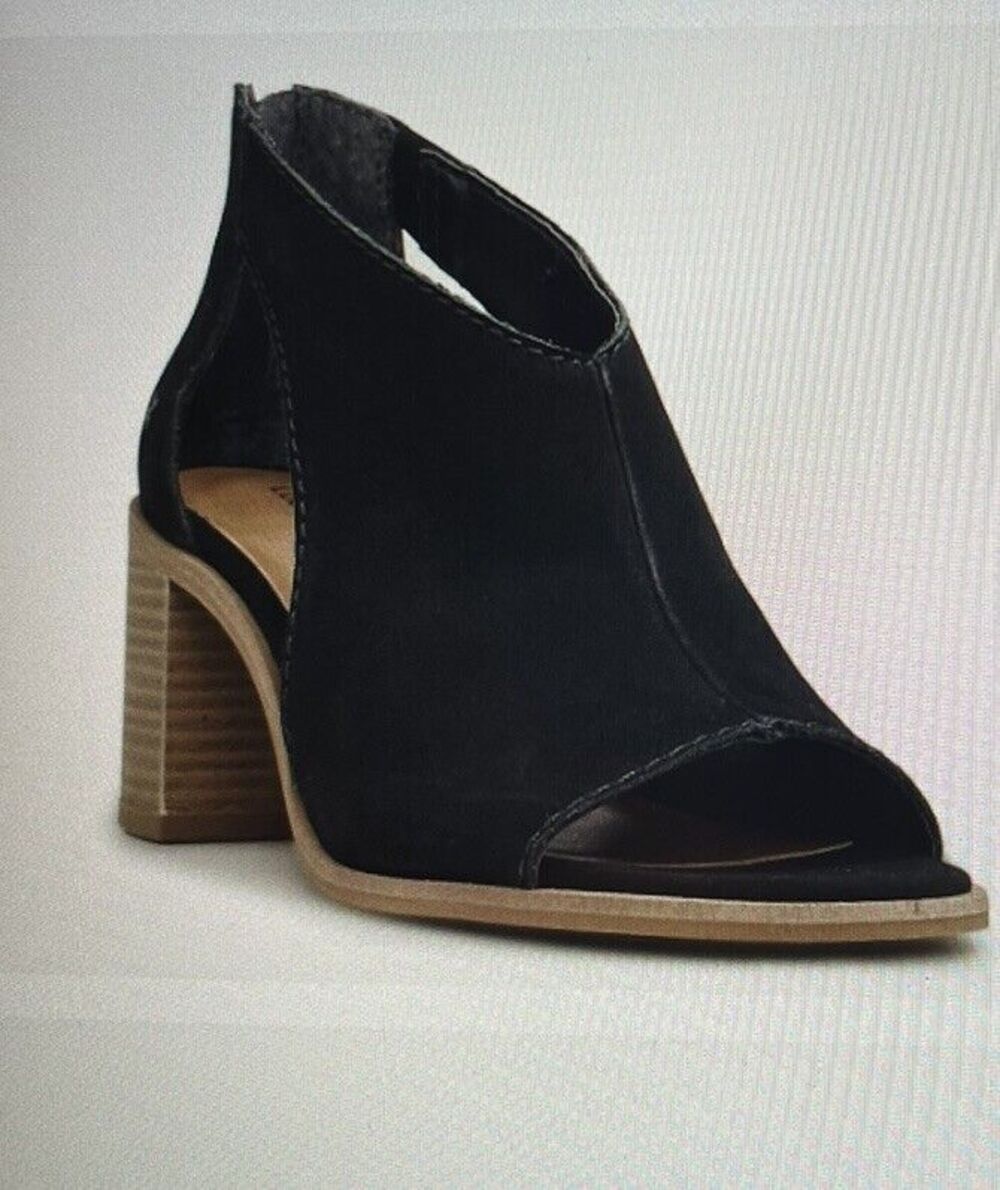 Lucky Brand Saimy Sandal Shoes Black Suede Heels Leather Women’s Size 6.5 Zipper
